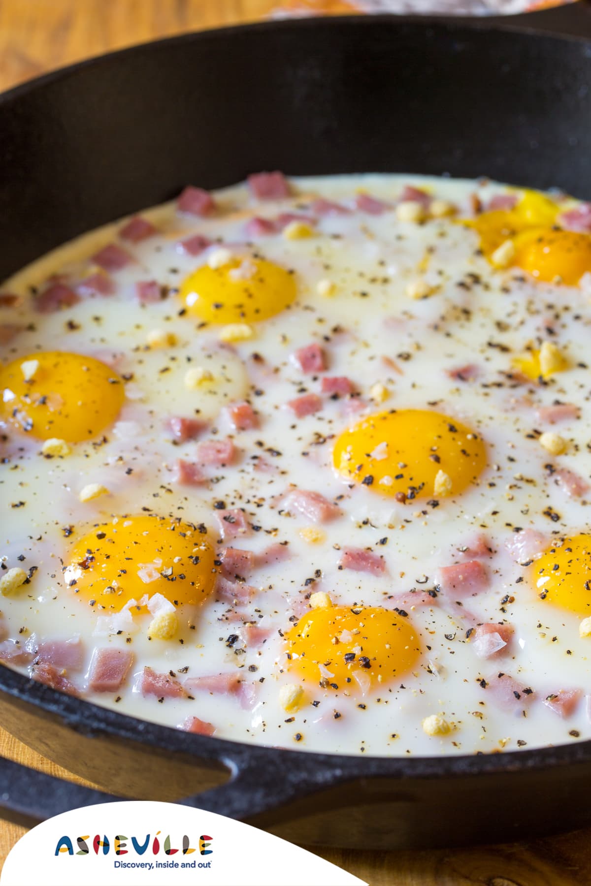 Baked Eggs in Cheese Sauce with Country Ham #Recipe | ExploreAsheville.com Baked Eggs in Cheese Sauce with Country Ham #Recipe | ExploreAsheville.com