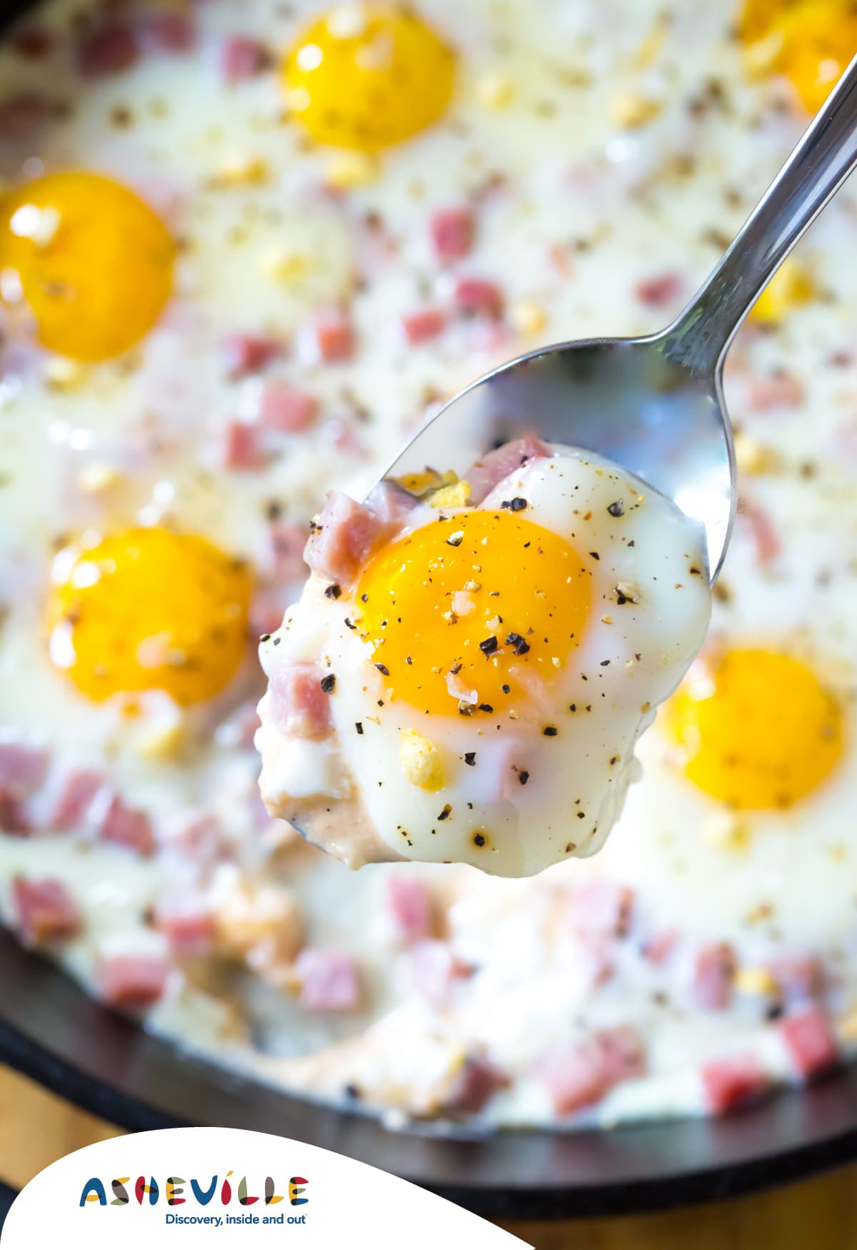 Baked Eggs in Cheese Sauce with Country Ham #Recipe | ExploreAsheville.com Baked Eggs in Cheese Sauce with Country Ham #Recipe | ExploreAsheville.com