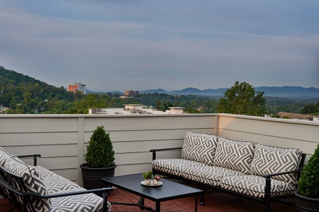 Relax on your own private terrace with mountain views in our 2 bedroom 1,500 sq. ft. Lookout Suite with a private elevator entrance Relax on your own private terrace with mountain views in our 2 bedroom 1,500 sq. ft. Lookout Suite with a private elevator entrance